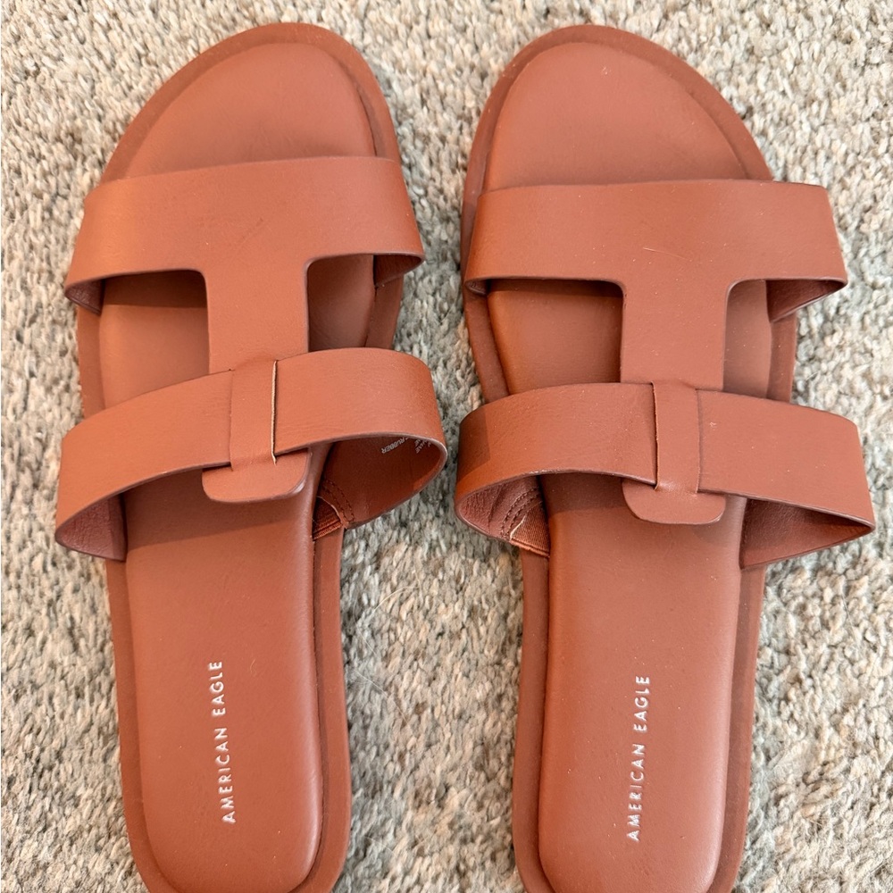 American Eagle Outfitters Brown T-Strap Slide Sandals